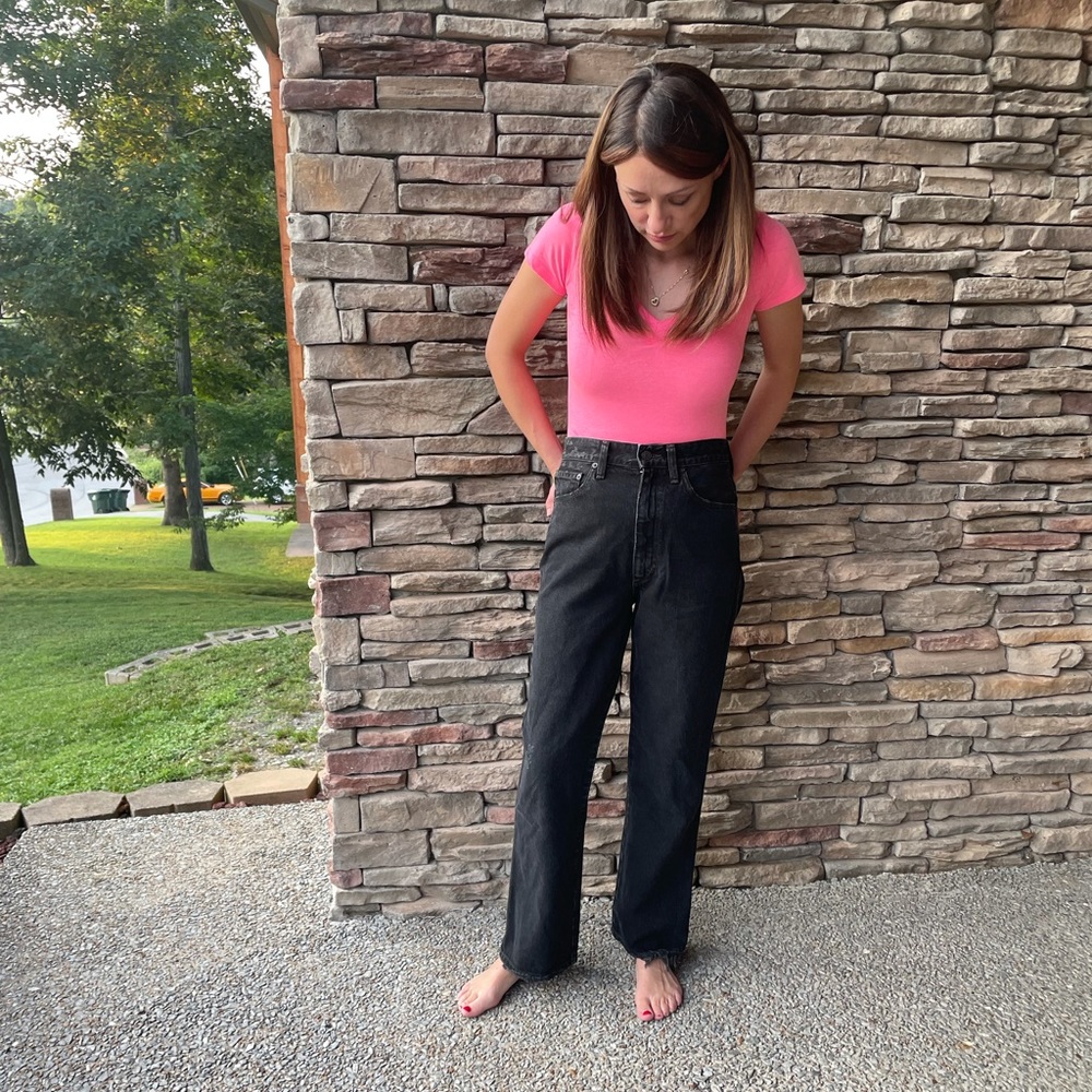 Agolde pinch waist black high rise kick distress